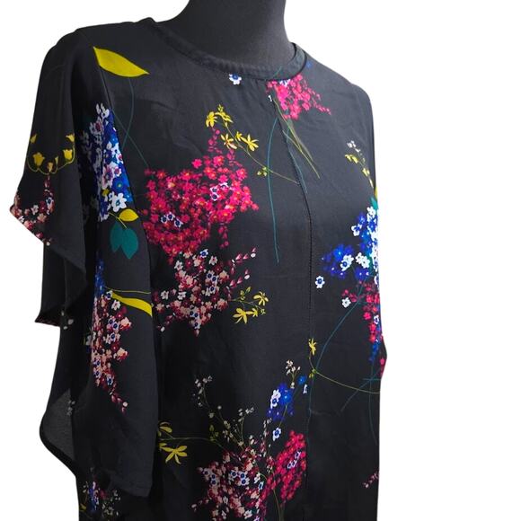 Worthington Black Floral‎ Flutter Sleeve Blouse – Size XL22 - Picture 1 of 8